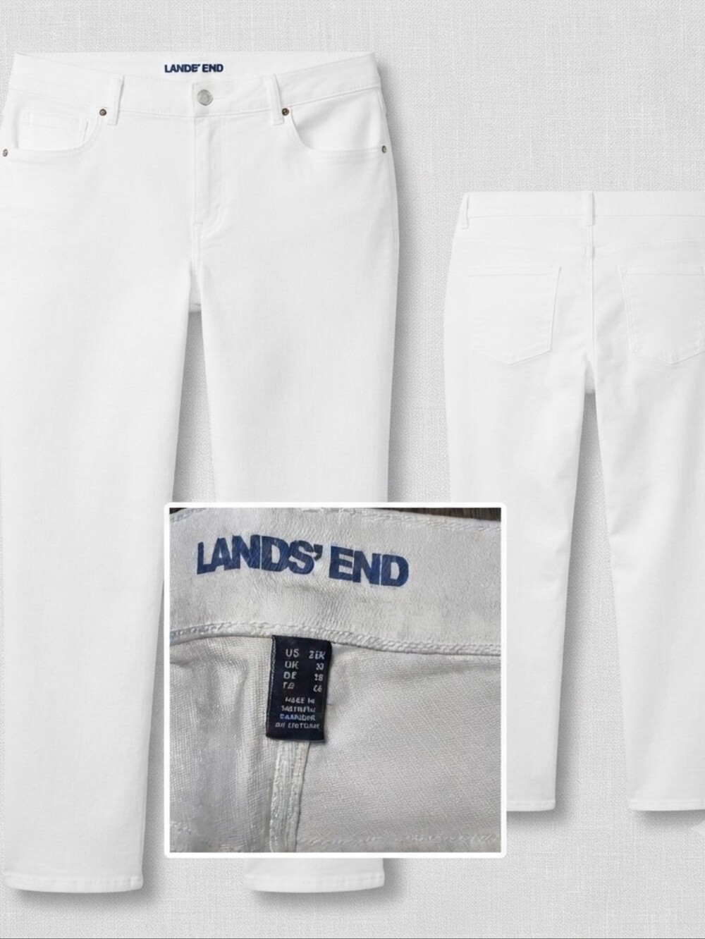 Lands' End White Denim Straight Leg Jeans Plus Size 26W Stretch NWOT
